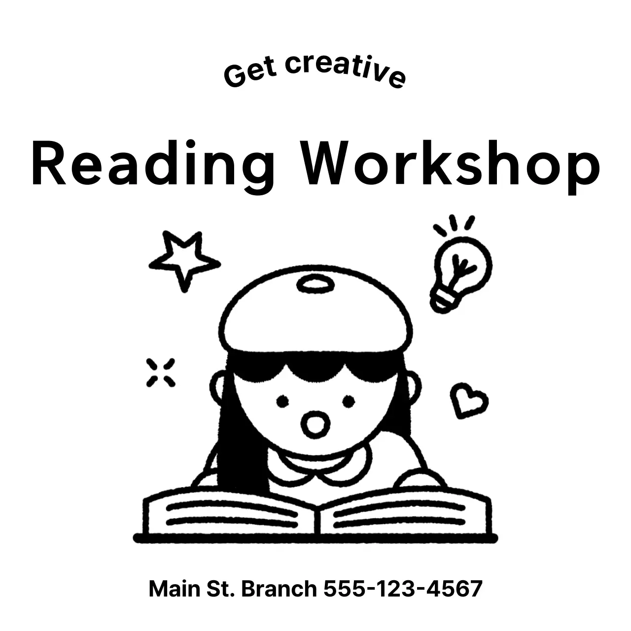 School promotional design with illustration of a child reading a book