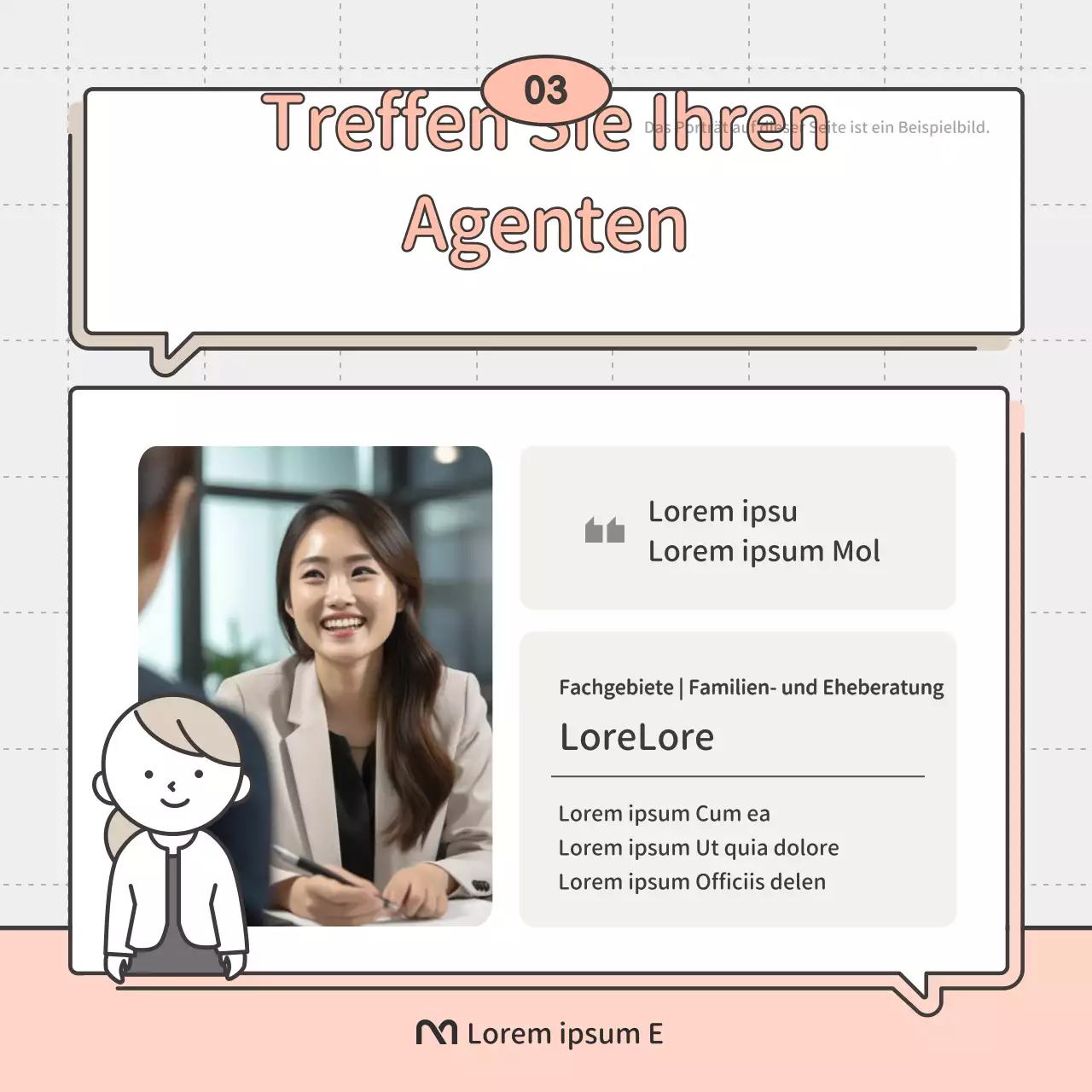 Eine schlichte rosa-beigefarbene Werbebotschaft für die Familienberatung