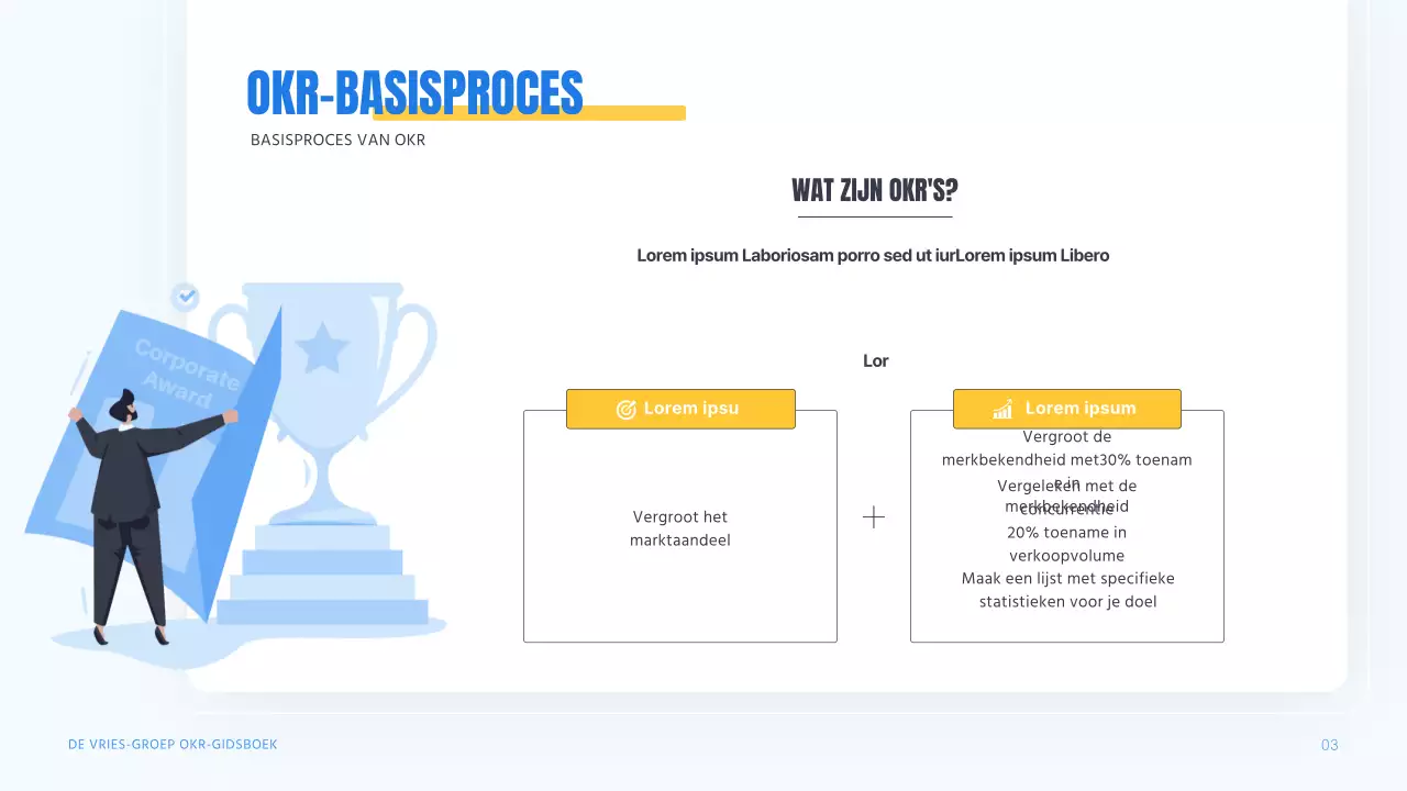 Een moderne OKR-gids in blauw en geel Trainingsmateriaal