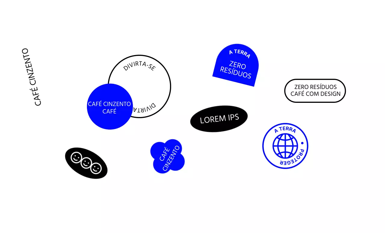 Café simples com formas e texto a preto-azul