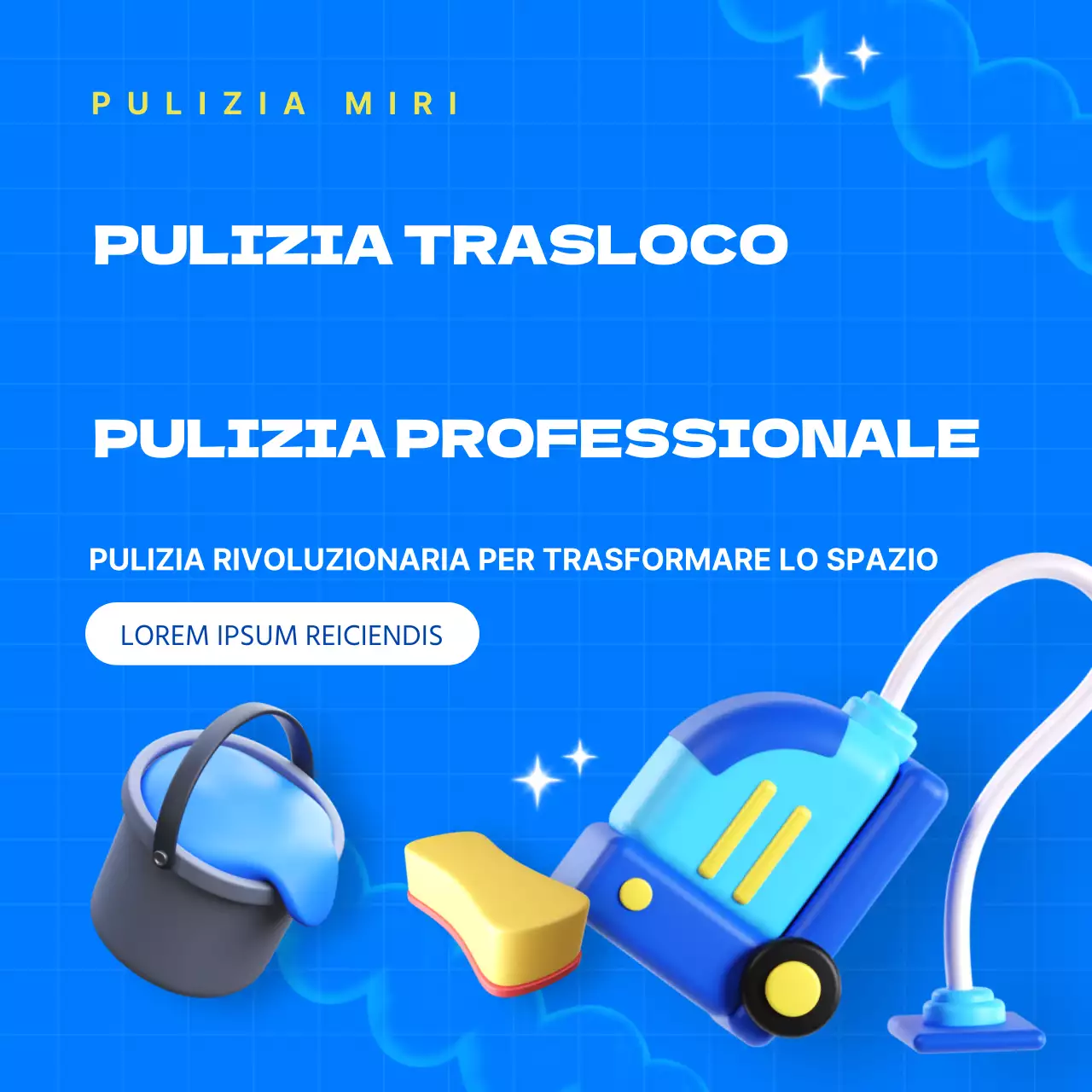 Simpatica pubblicità di un'agenzia di pulizie con sfondo azzurro