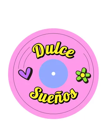 Mercancía kitsch con formas de vinilo y elementos coloristas