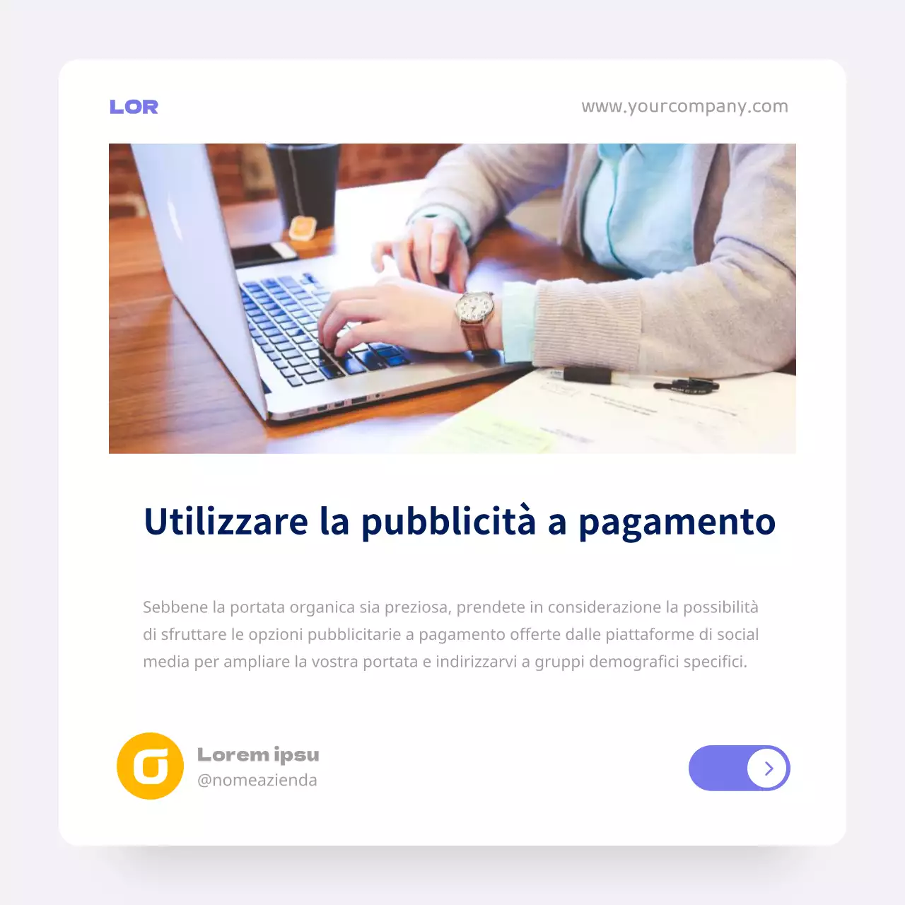 Bianco Viola Minimal Social Media Marketing Consigli Pubblicità