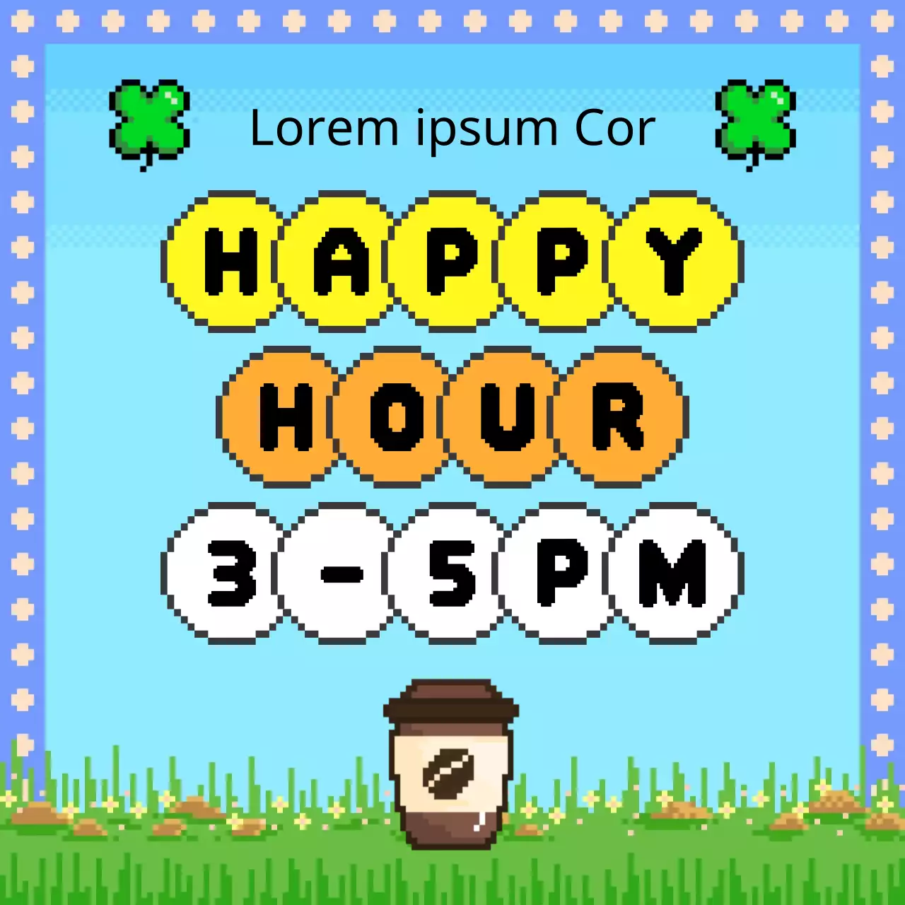 Promover um evento de happy hour retro em amarelo e verde