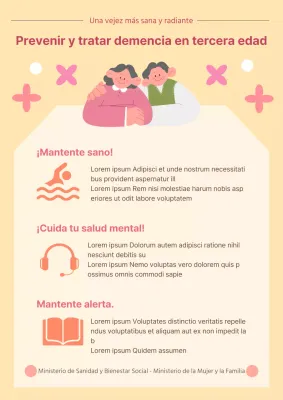 Materiales de formación amarillos y naranjas sobre la atención a las personas mayores con demencia