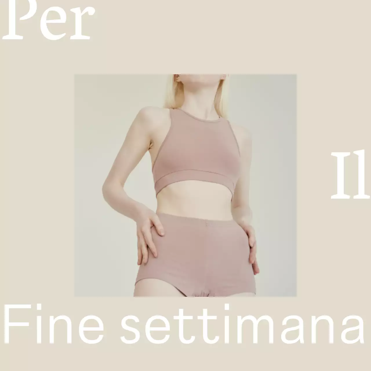 Pubblicità della collezione moda Basic beige e bianca