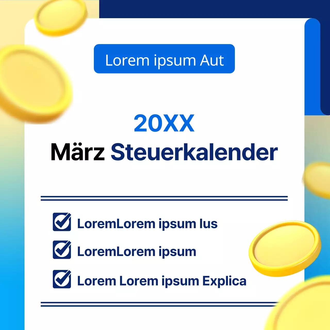 Einfache Steuerplaninformationen in blau und gelb