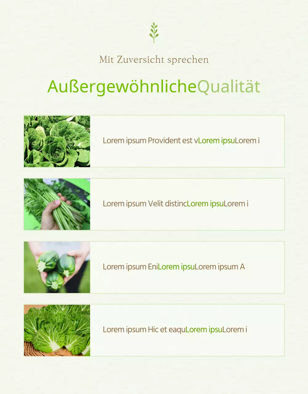 Erläuterung der leuchtend grünen und gelben Produkte, die zum Verkauf stehen