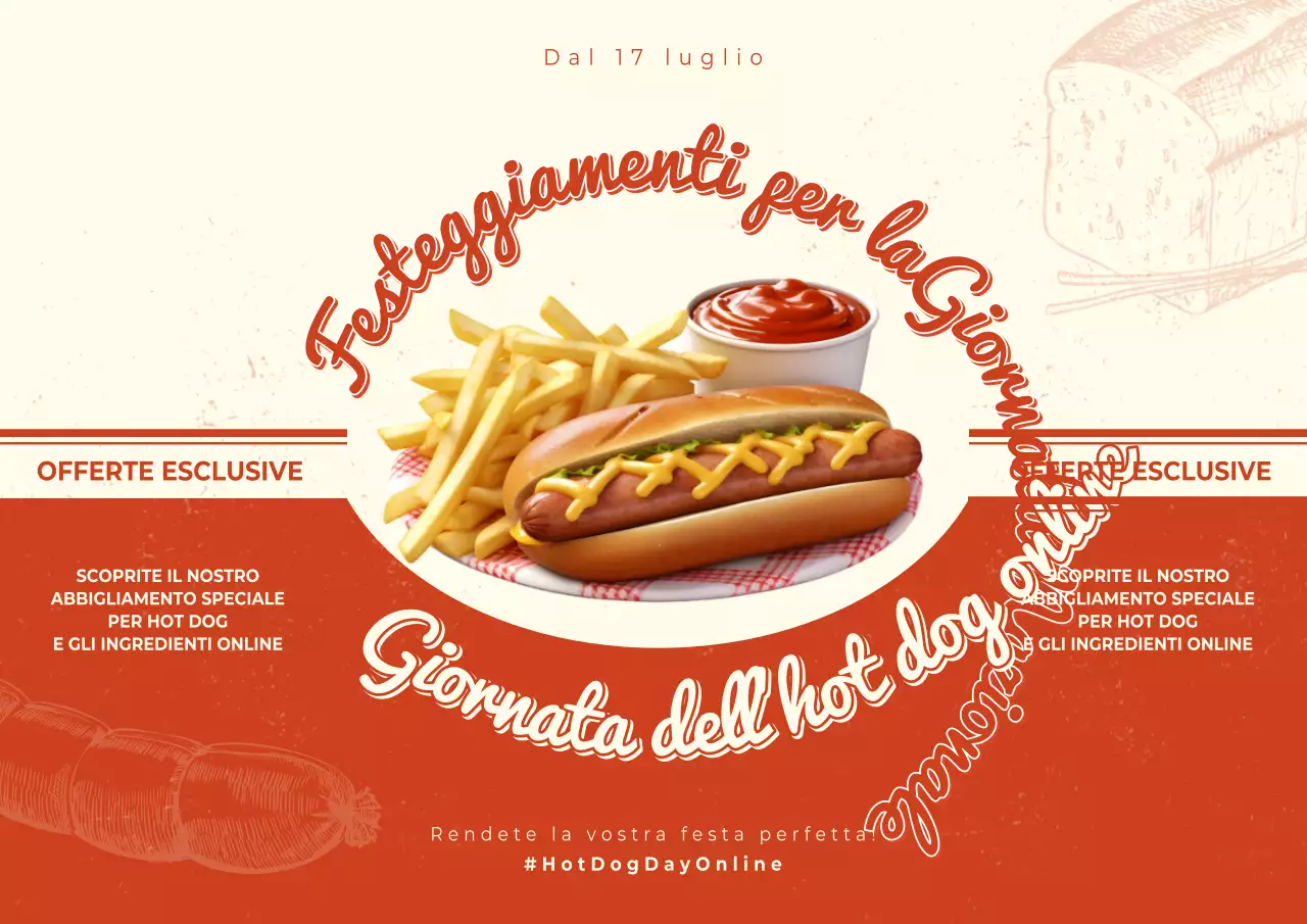 Promozione dell'evento Hot Dog Day Vintage rosso e beige