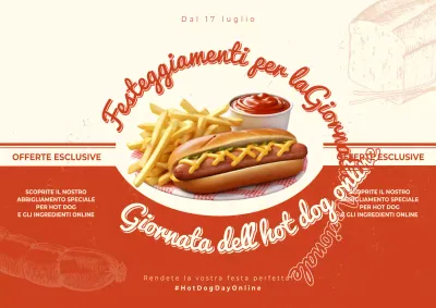 Promozione dell'evento Hot Dog Day Vintage rosso e beige