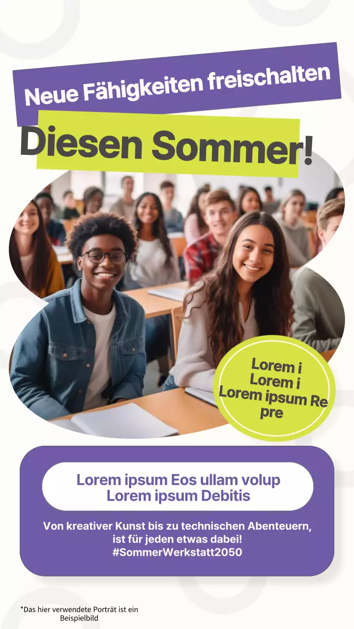 Trendige Sommer-Workshop-Einladungen in Lila und Limette