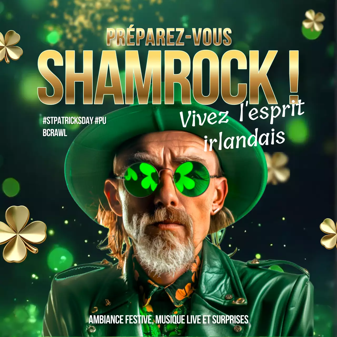 Flyer de l'événement de la Saint-Patrick Emerald Green Lively