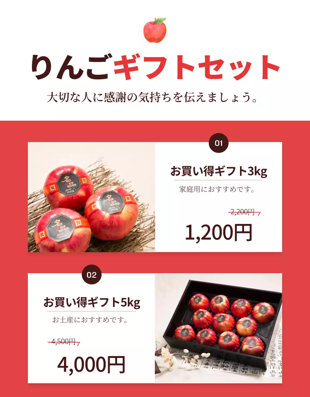 赤 シンプル りんご パンフレット 詳細ページ