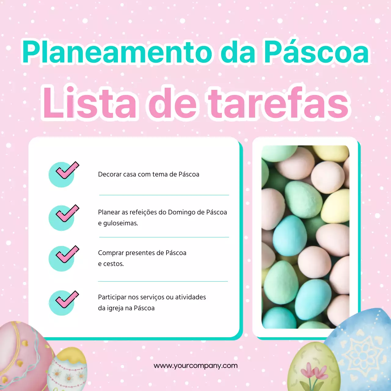 Plano de lista de tarefas simples para a Páscoa em azul celeste e cor-de-rosa