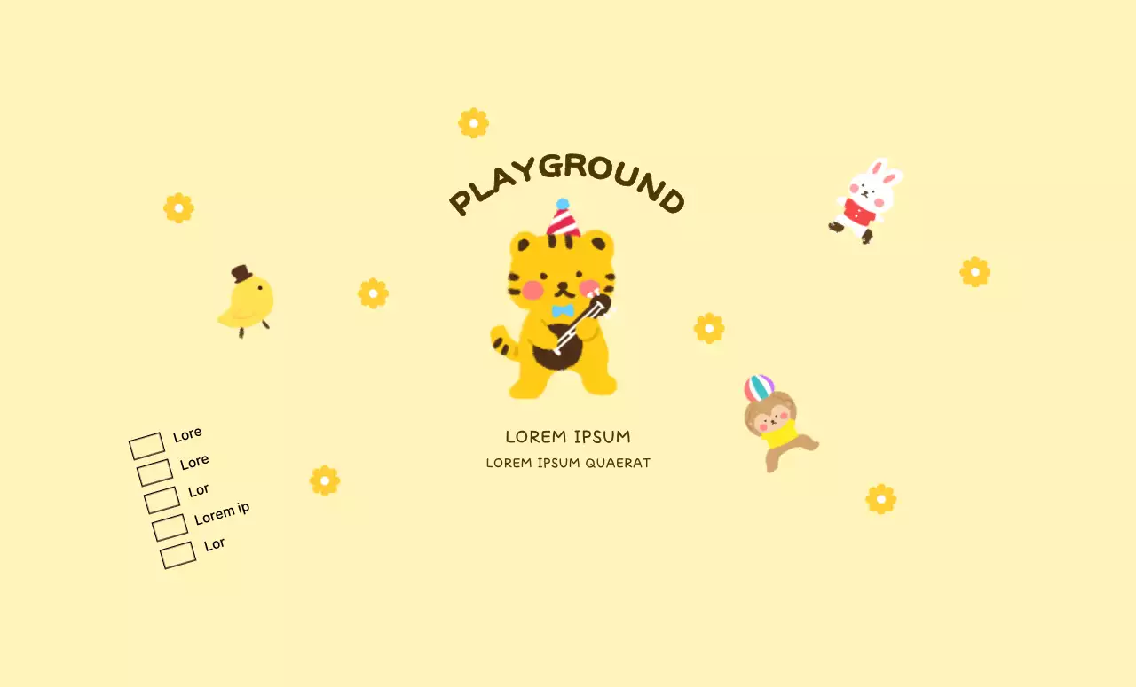 Desain promosi kafe anak dengan ilustrasi hewan yang lucu