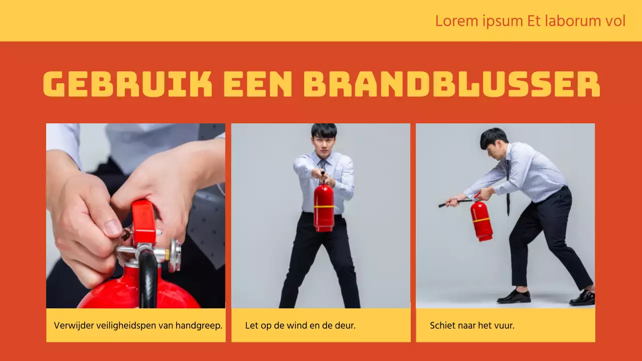 Oranje en geel legt brandveiligheidstraining op een leuke manier uit