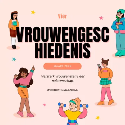 Oranje en Roze Trendy campagne voor de Maand van de Vrouwengeschiedenis