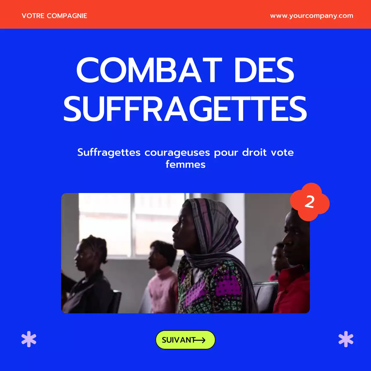 Publicité sur le thème du Mois de la femme en violet et jaune