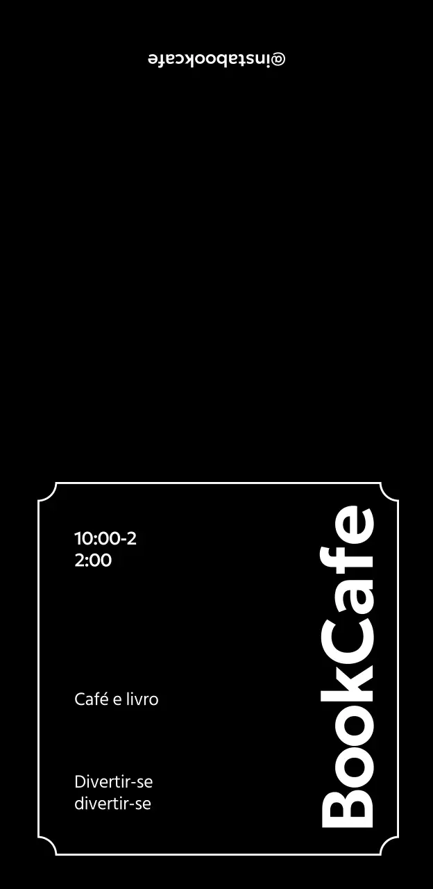 Um café com livros simples, com um fundo preto e contornos brancos e ilustrações de café e livros