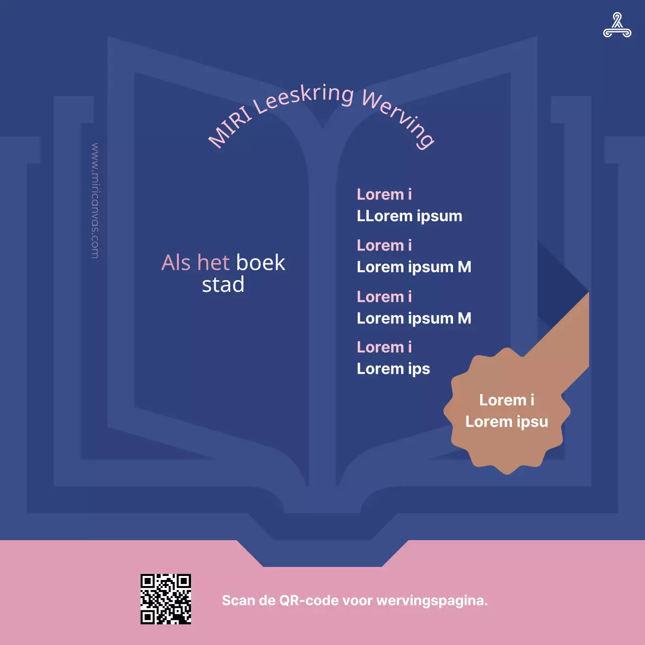 Een eenvoudige, marineblauwe en roze aankondiging voor de werving van leesclubs