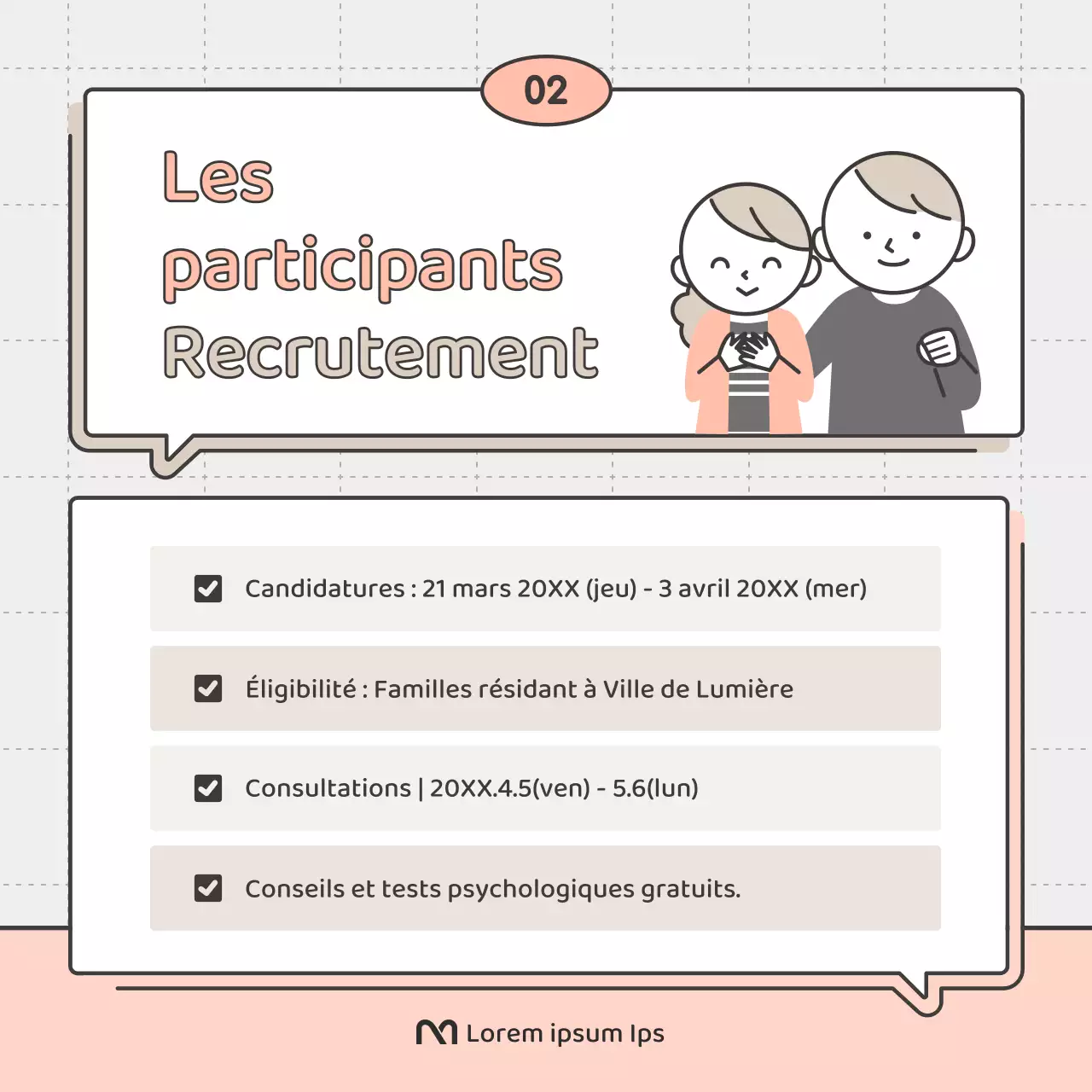 Un simple argumentaire rose et beige pour le recrutement de conseillers familiaux