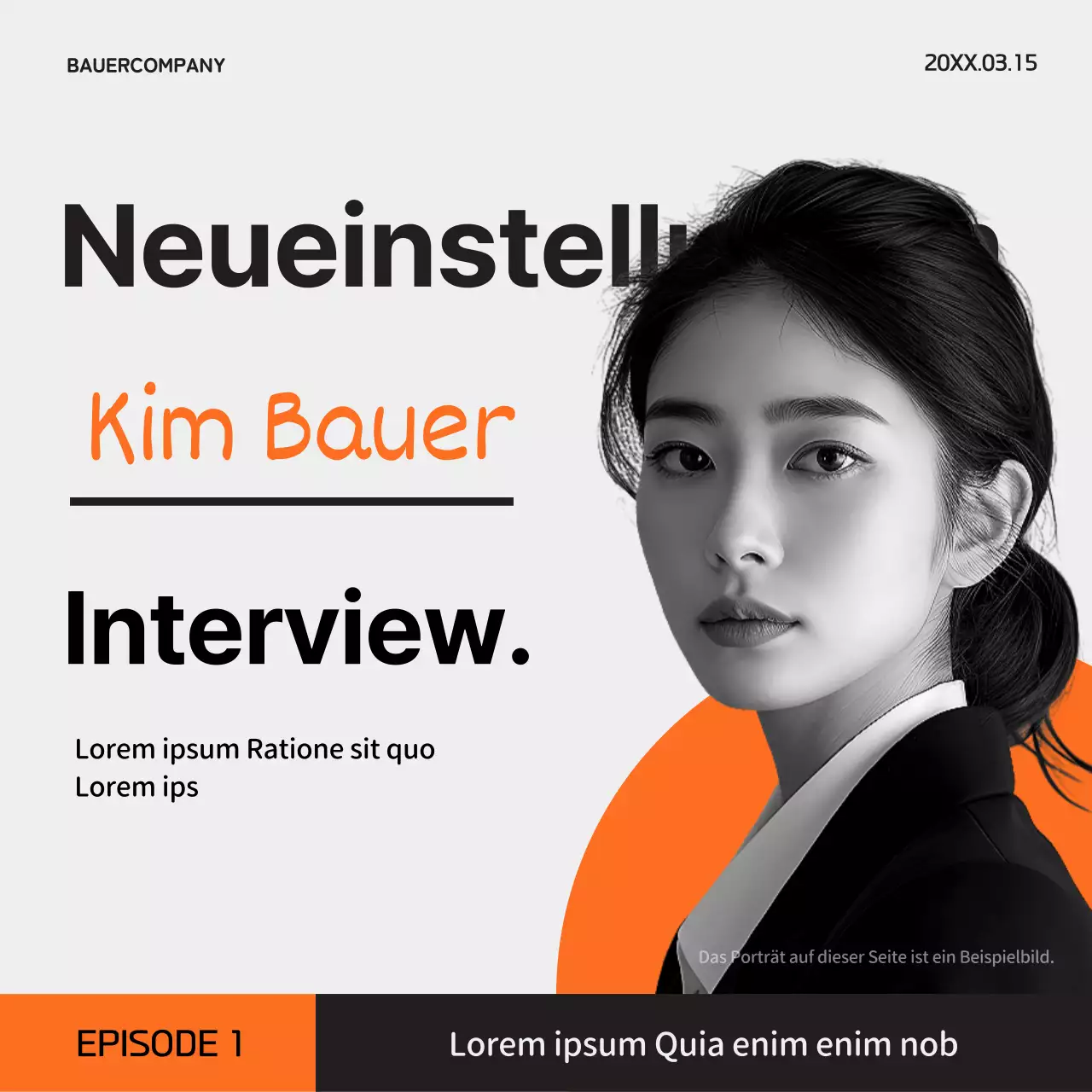 Eine einfache schwarz-orangefarbene Stelle für ein Vorstellungsgespräch