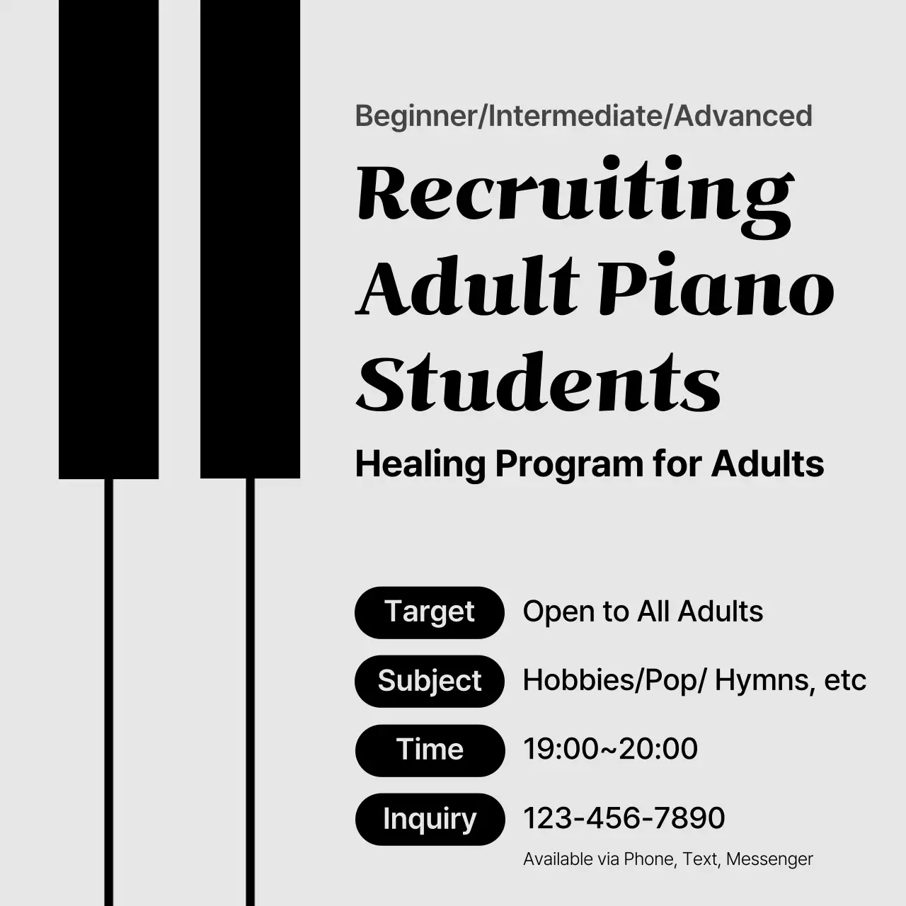 Black Minimal Piano Recruitment Social Media Post