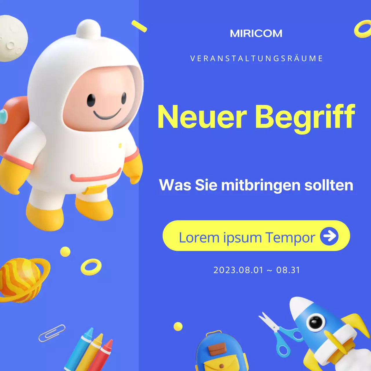 Bewerben Sie Schulanfangsveranstaltungen mit blauen und fluoreszierenden Farbtönen