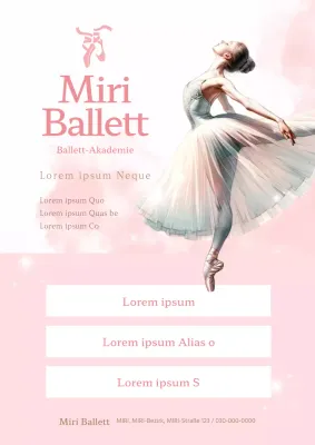 Eine klassische Ballettschule-Werbung in Rosa und Weiß.