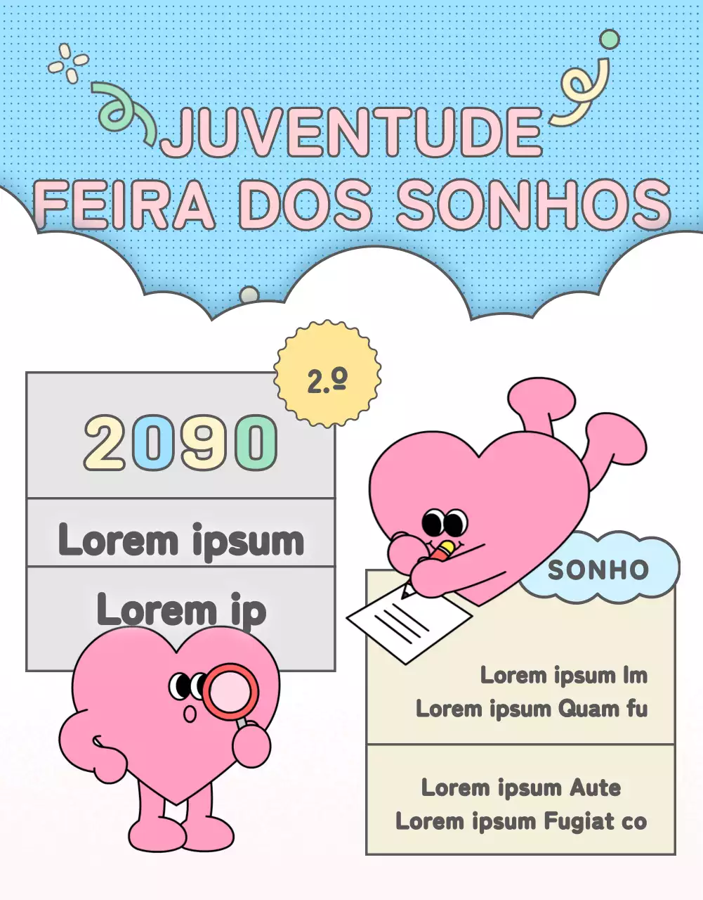 Promover uma bonita feira de carreiras em rosa e azul claro