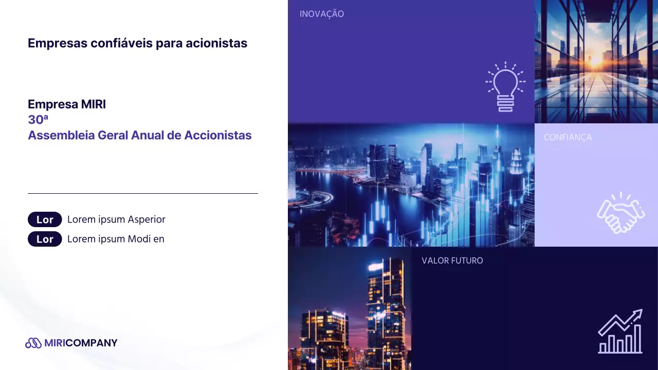 Uma apresentação moderna dos accionistas em púrpura