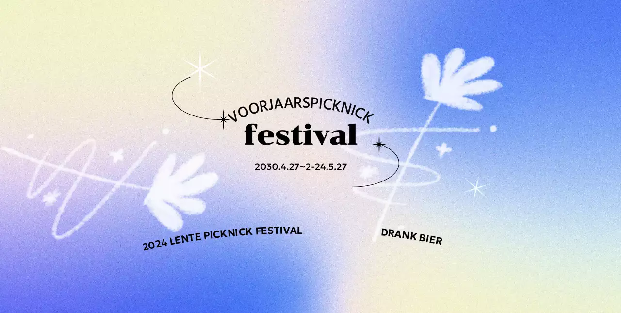Een kleurrijk conceptfestival met een bonte gradiëntachtergrond en handgeschilderde bloemen en glitter