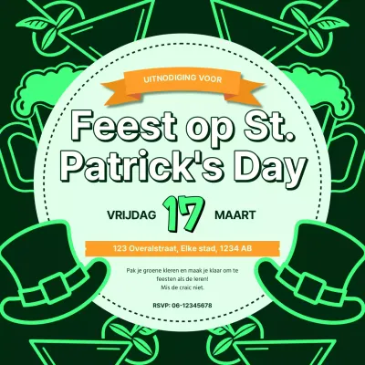 Groene en zwarte trendy feestuitnodiging voor Saint Patrick's Day