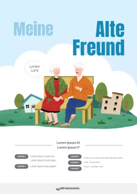 Hellblaue und weiße handgemalte Werbung für die Altenhilfe