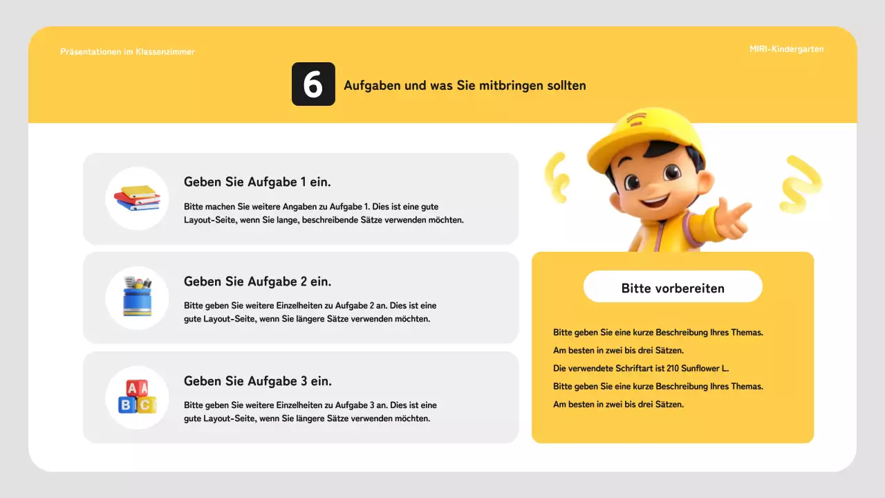 Einfacher Unterrichtsplan für die Vorschule in Gelb und Weiß