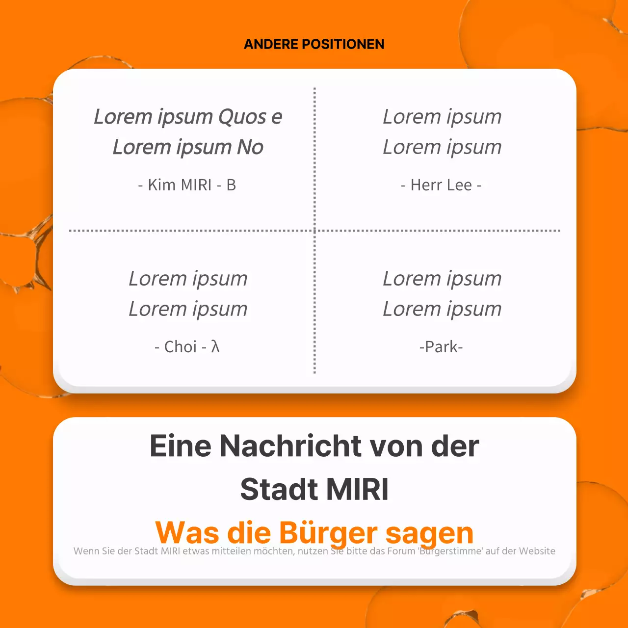 Gelbe und orangefarbene Farbtupfer im Bericht zur Bürgerpolitik