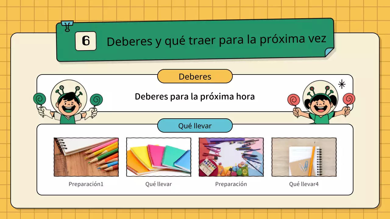 Planes de lecciones infantiles vintage en verde y amarillo