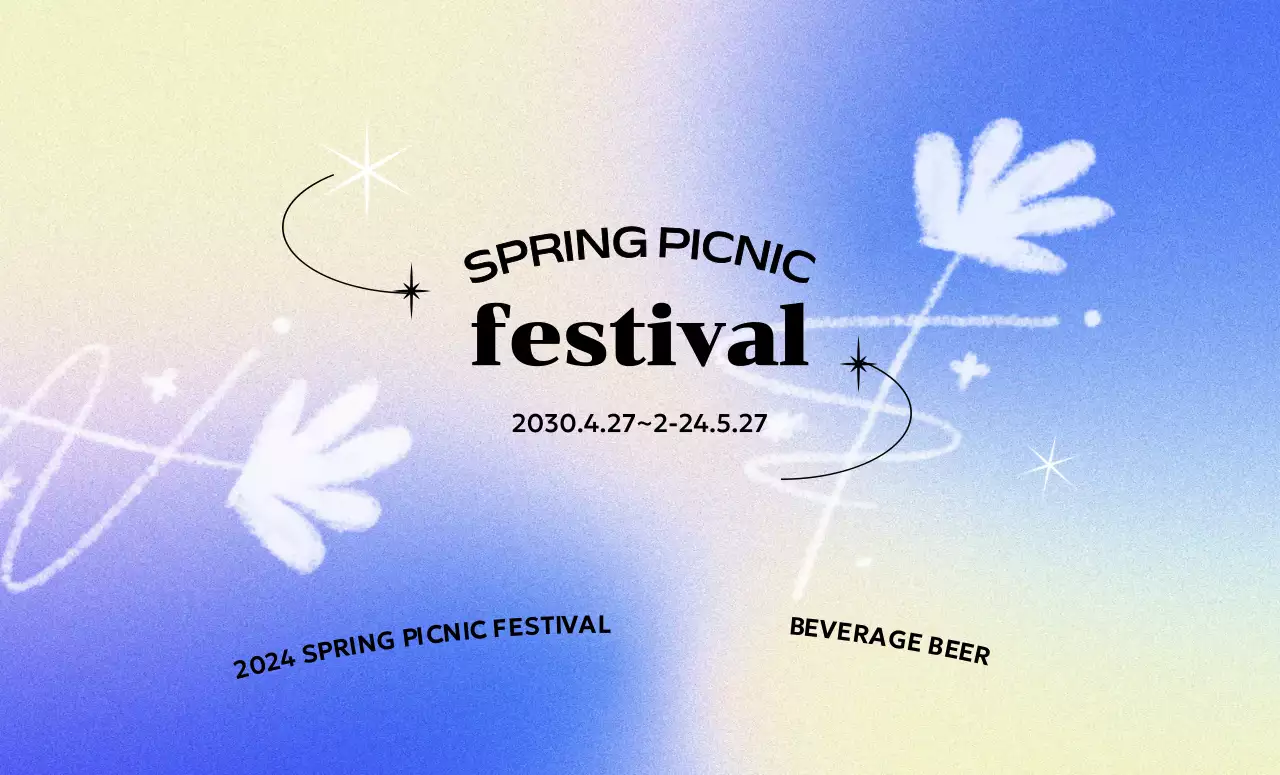 Festival berkonsep warna-warni dengan latar belakang gradien warna-warni dan bunga-bunga yang dilukis dengan tangan serta gemerlapnya