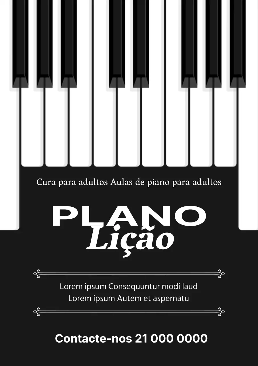 Um simples campo de recrutamento de pianistas a preto e branco para estudantes de piano