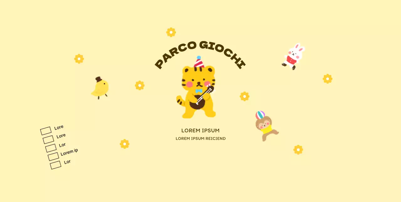 Design promozionale di un caffè per bambini con simpatiche illustrazioni di animali