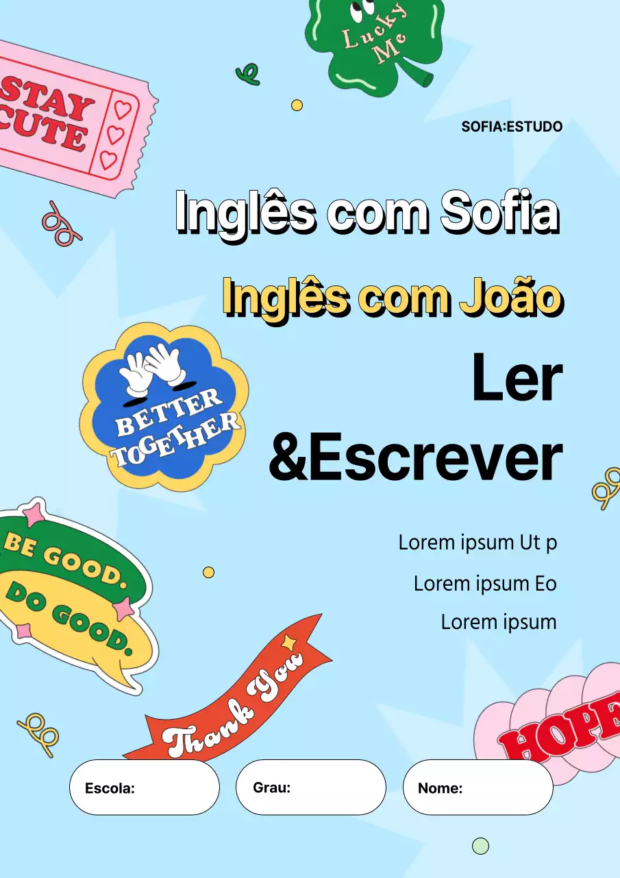 Caderno de perguntas da escola inglesa com um fundo azul claro