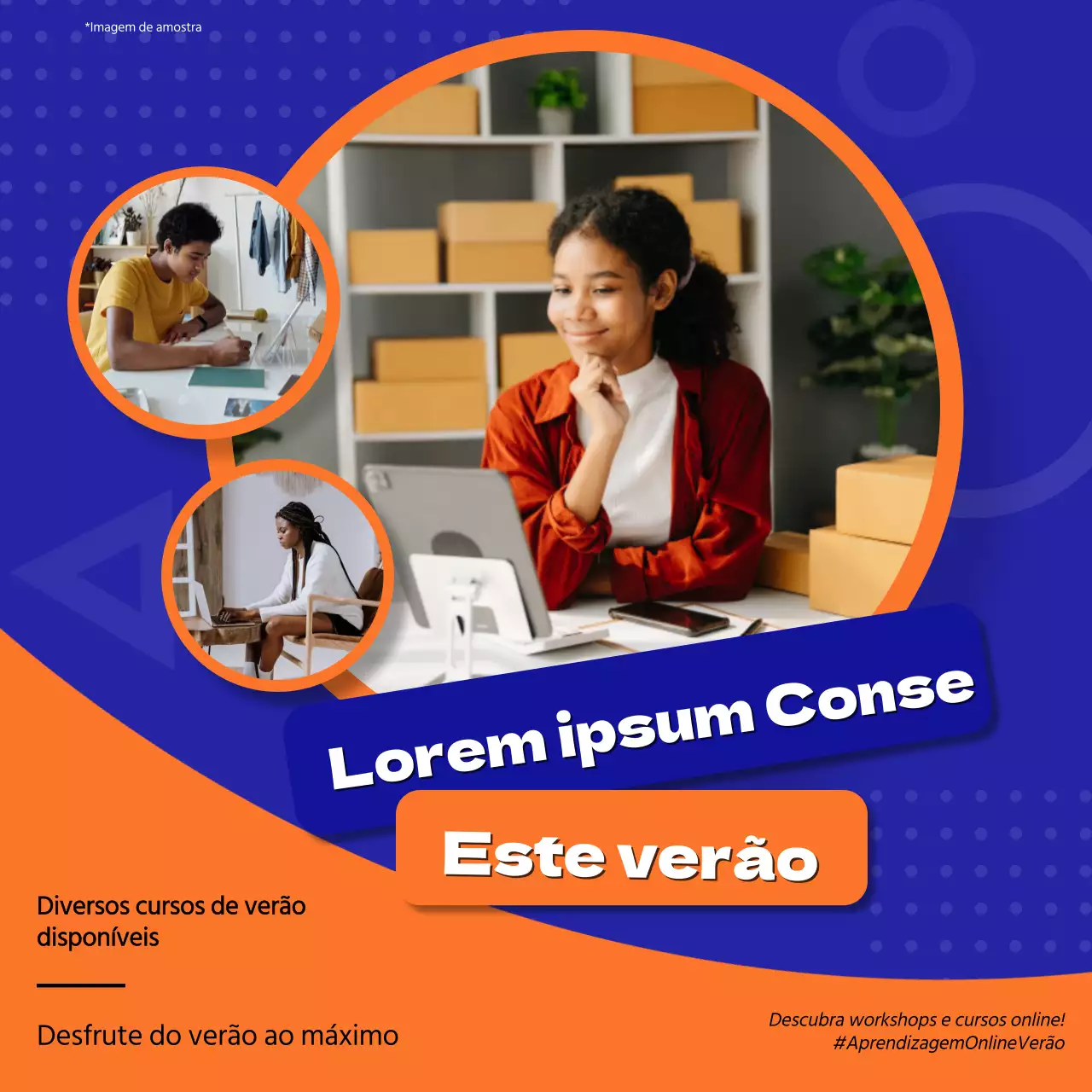 Promover um workshop de verão em linha em azul e laranja