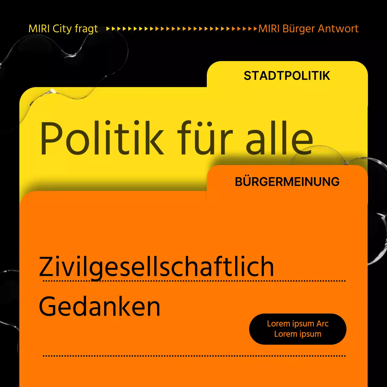 Gelbe und orangefarbene Farbtupfer im Bericht zur Bürgerpolitik