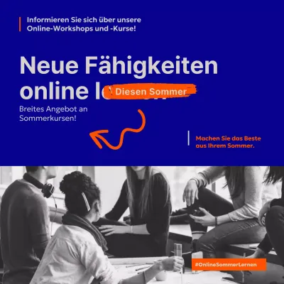 Trendige Online-Workshop-Aktion in Blau und Orange