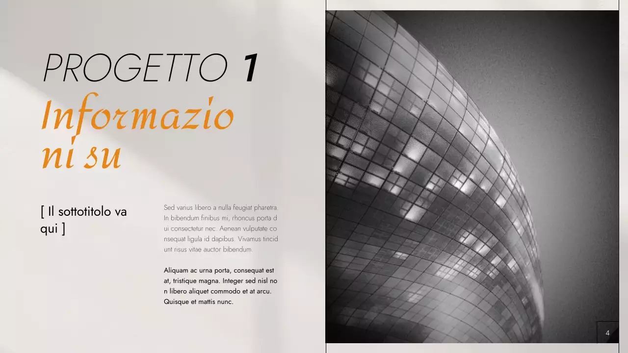 Portfolio fotografico moderno in nero e arancione