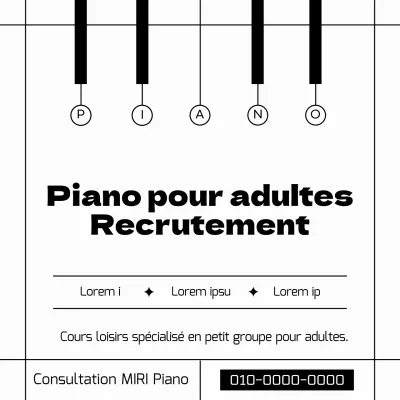Une simple publicité en noir et blanc pour les étudiants en piano