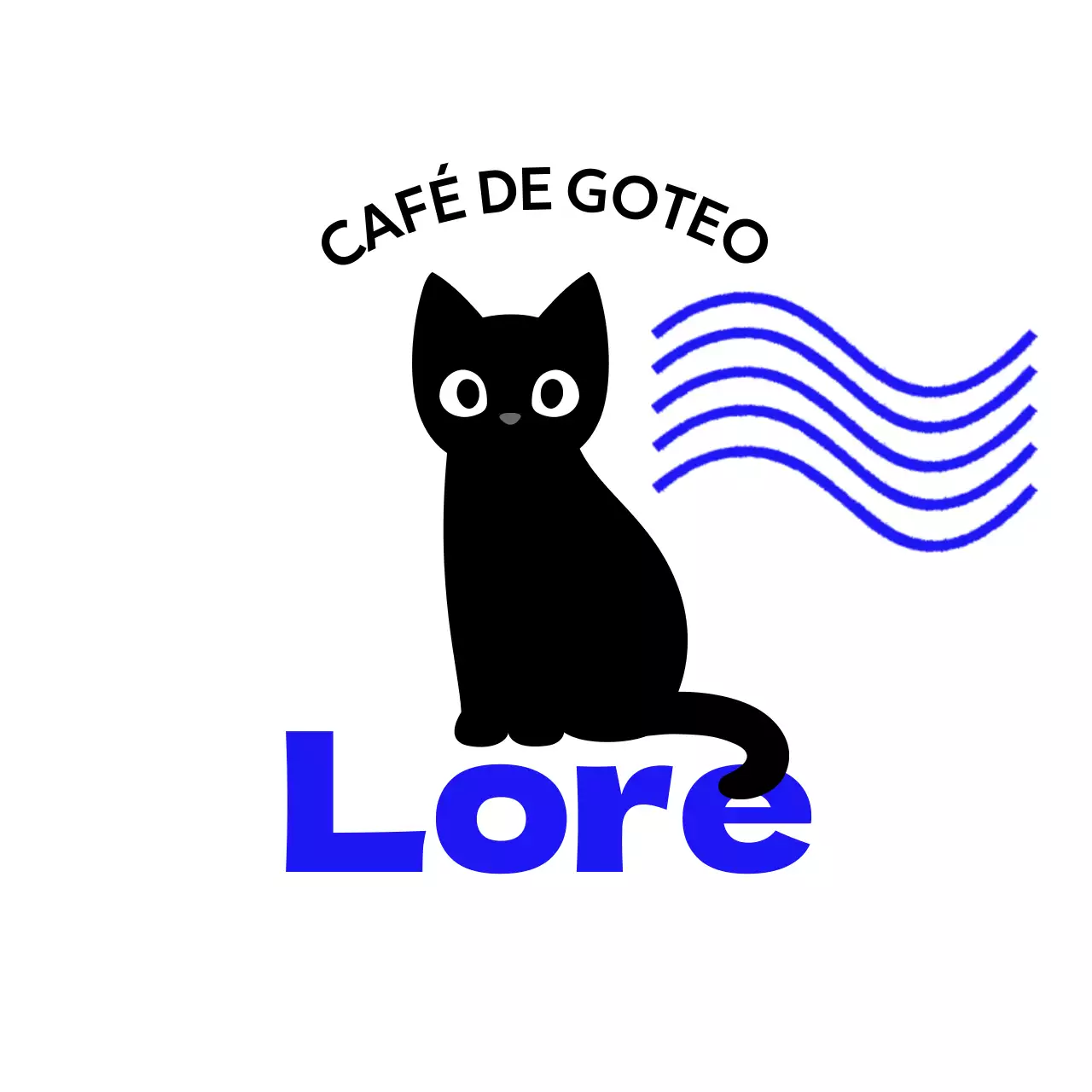 Mercancía de cafetería con simpáticos gatos y texto y ondas azules