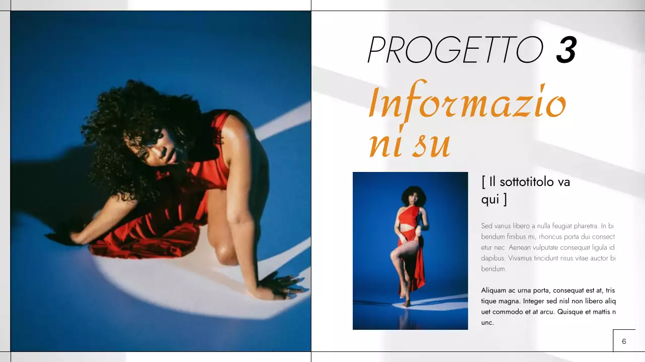 Portfolio fotografico moderno in nero e arancione