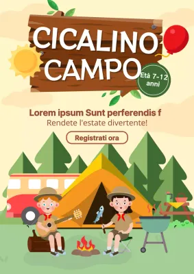 Pubblicità del campo estivo per bambini di colore beige e verde