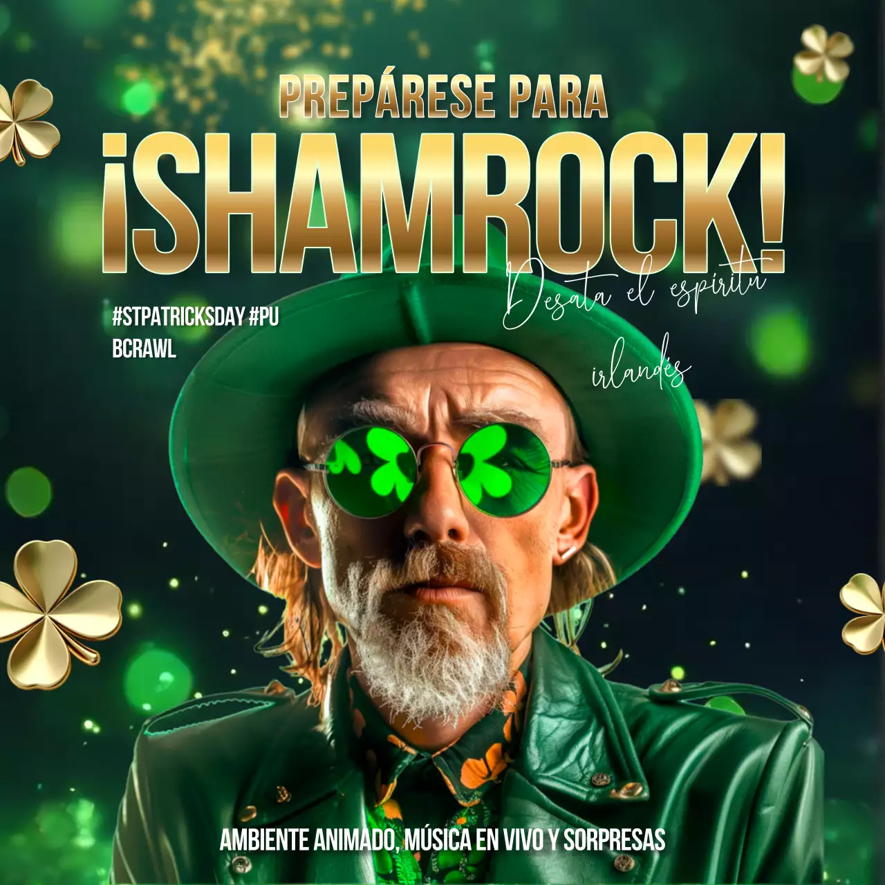 Folleto animado verde esmeralda para el evento de San Patricio